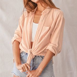 Lulus Easy To See Peach Oversized Button-Up Top